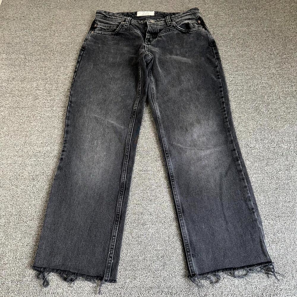 Free People We The Free Jeans Womens 26 Black Denim Dark Wash Raw Hem Button Fly